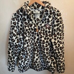Buc-ees Leopard Print Fleece‎ 1/4 Zip Pullover Sweatshirt Women's Large